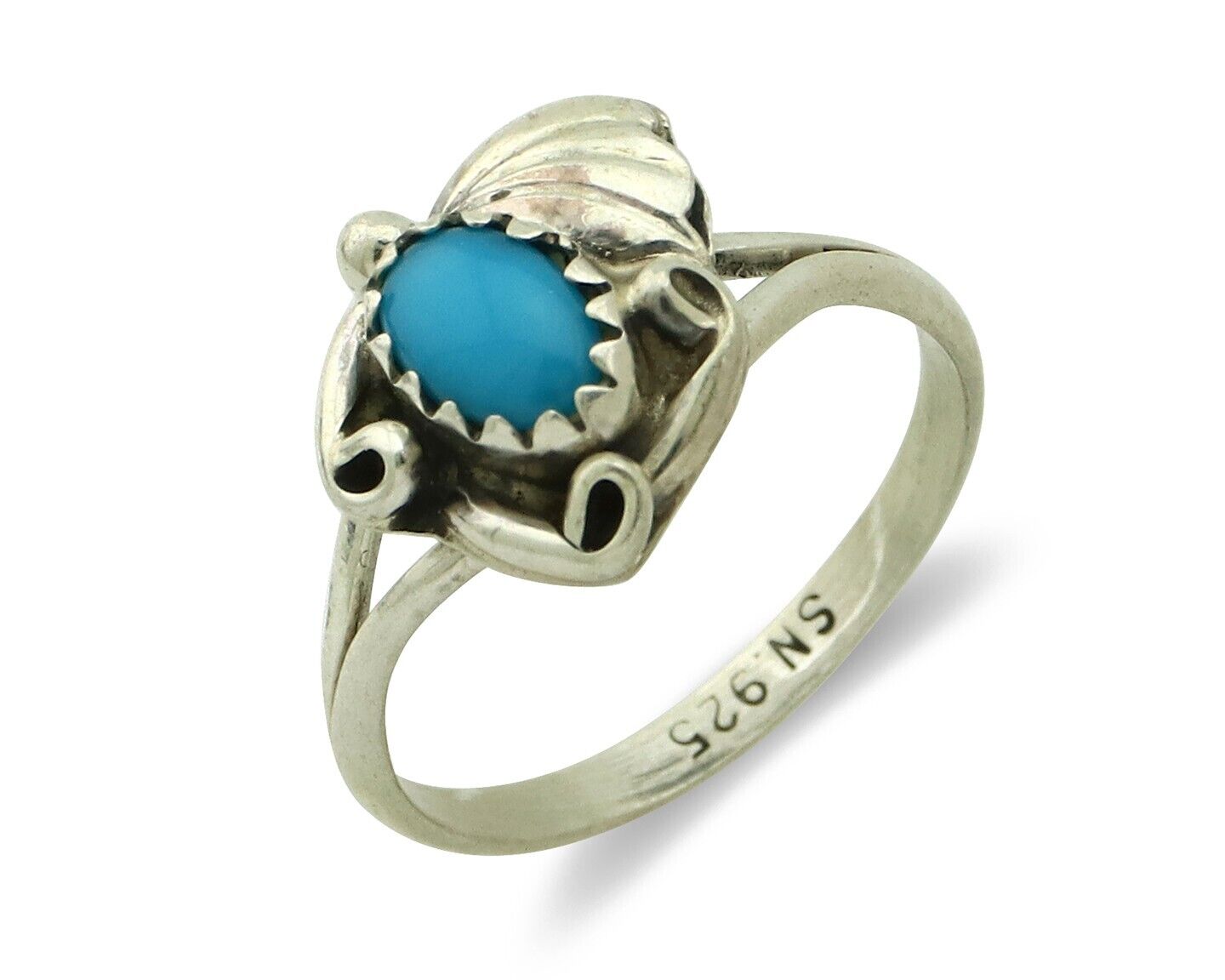 Navajo Ring .925 Silver Natural Blue Turquoise Artist Signed SN C.80's