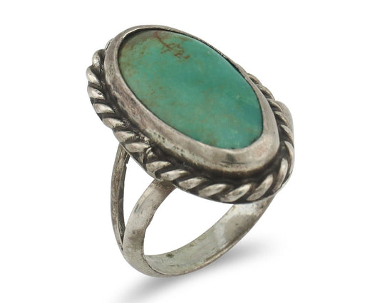 Navajo Handmade Ring 925 Silver Kingman Turquoise Signed M Montoya C.80's