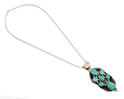 Navajo Necklace .925 Silver Kingman Turquoise Signed LJ C.1980's