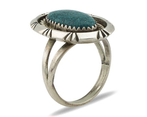 Navajo Ring 925 Silver Blue Mine 8 Turquoise Native American Artist C.80's
