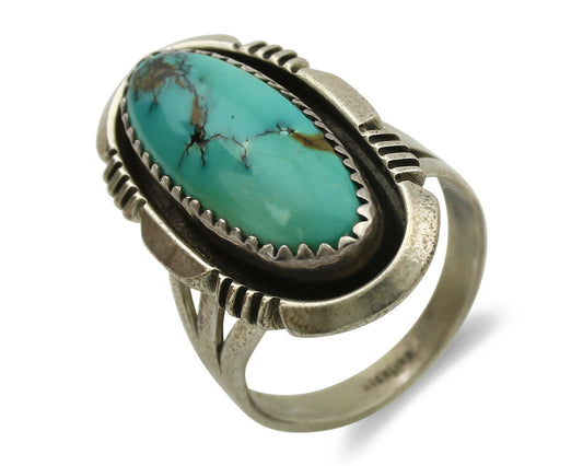 Navajo Ring .925 Silver Kingman Turquoise Native American Artist C.1980's