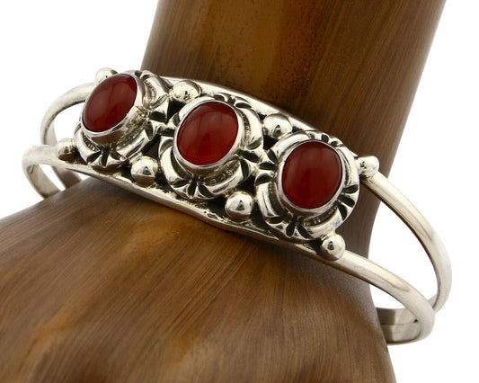 Navajo Bracelet .925 Silver Carnelian Gemstones Handmade Native Artist C.80's