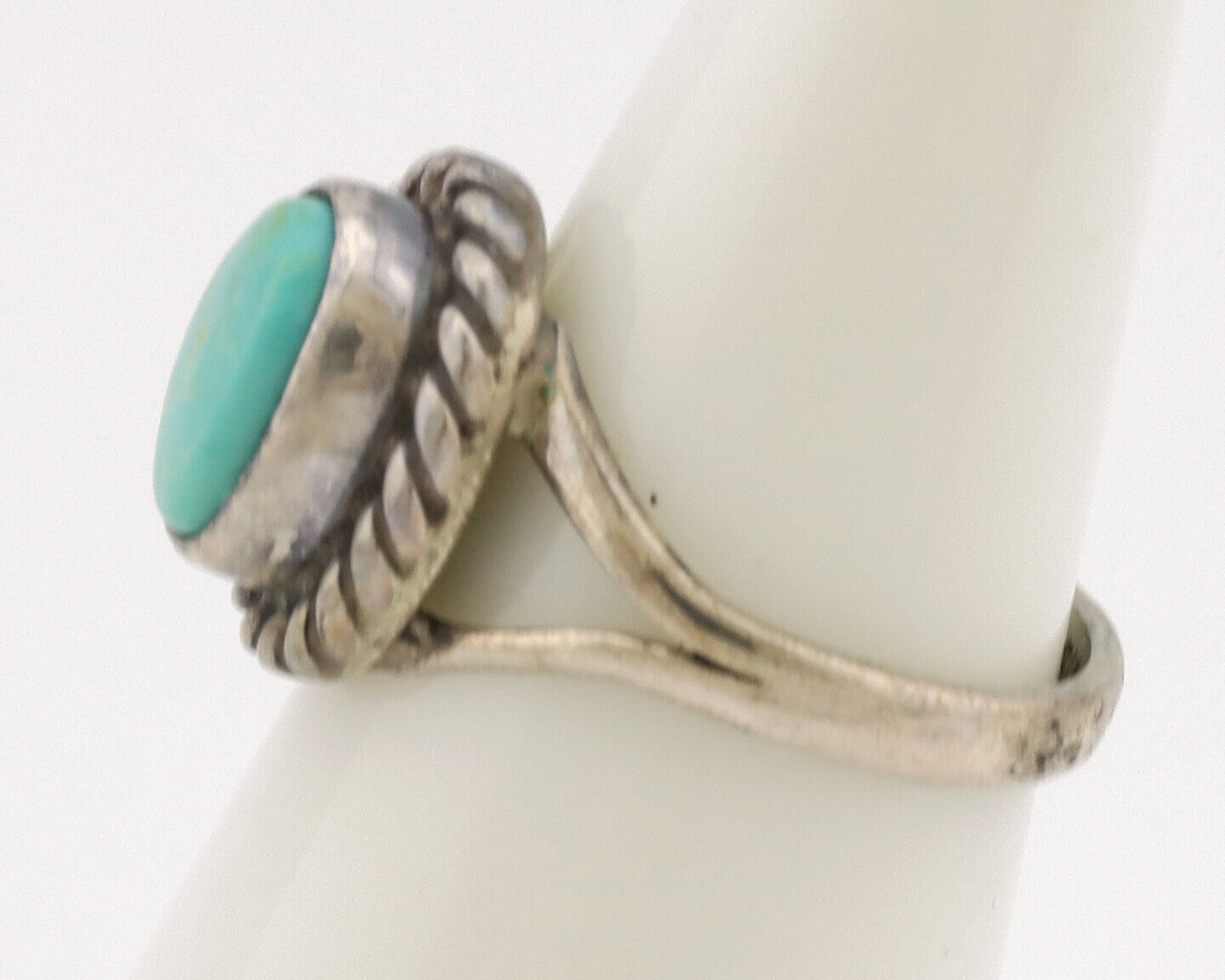 Navajo Ring .925 Silver Kingman Turquoise Artist Signed Gecko C.80's