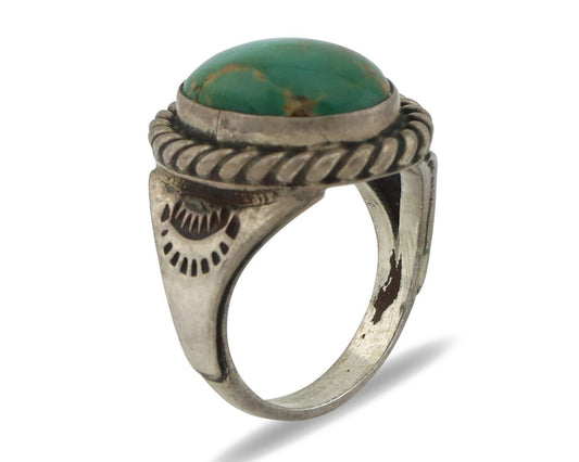 Navajo Ring .925 Silver Blue Gem Turquoise Native American Signed C.80's