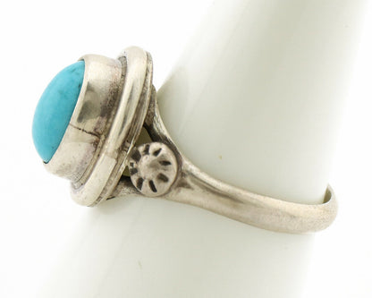 Navajo Ring .925 Silver Sleeping Beauty Turquoise Native American Artist C.1980s