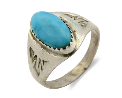 Zuni Ring .925 Silver Kingman Turquoise Hand Stamped Native American C.80's