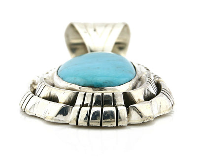 Navajo Pendant .925 Silver Blue Turquoise Signed Artist FT C.80's