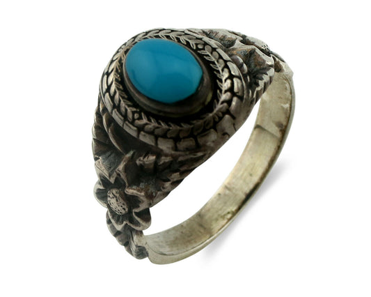 Navajo Ring .925 Silver Natural Blue Turquoise Native American Artist C.80's