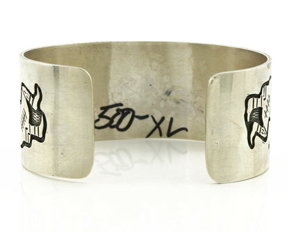 Navajo Bracelet .925 Silver Handmade Overlay Signed Artist Star Arrows C.80's