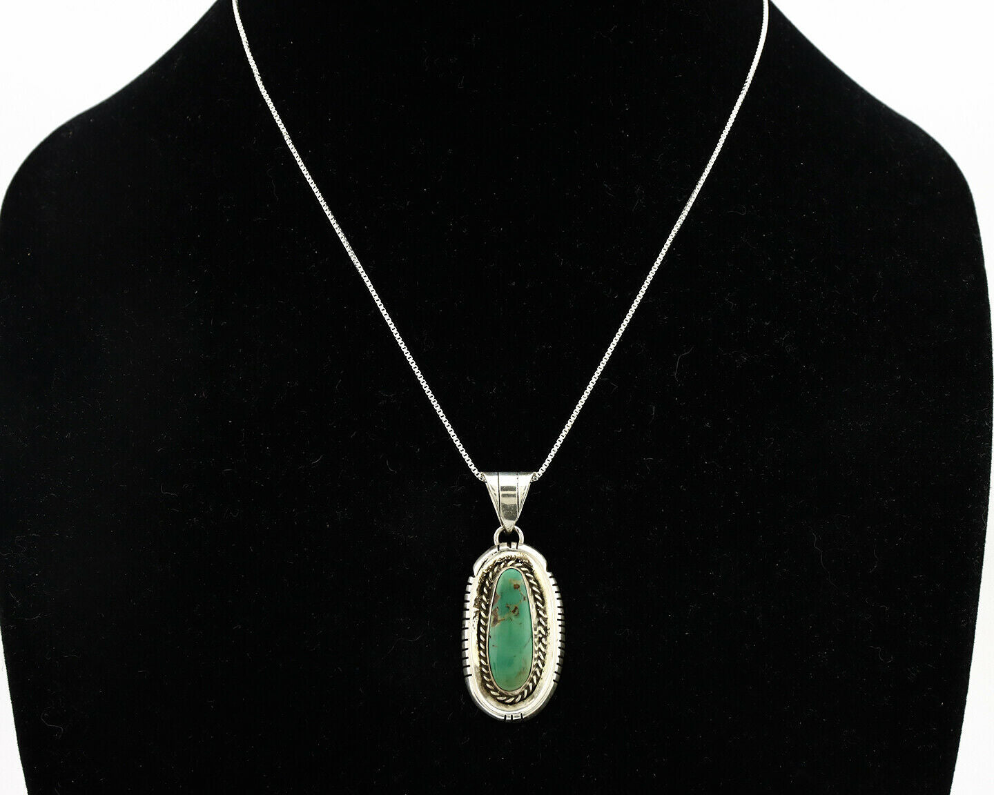 Navajo Necklace .925 Silver Green Turquoise Signed AE C.1980's