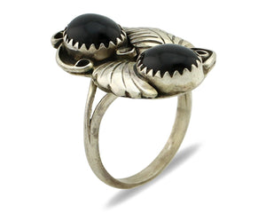 Navajo Ring 925 Silver Natural Mined Onyx Artist Signed T Thomas C.80's