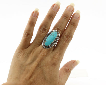 Navajo Ring .925 Silver Kingman Turquoise Artist Signed Talhat C.80's