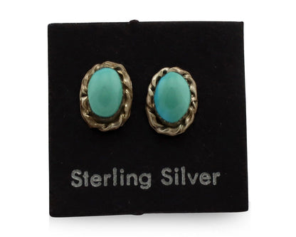 Zuni Earrings 925 Silver Sleeping Beauty Turquoise Native American Artist C.80's