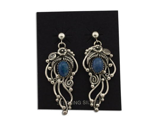 Navajo Earrings 925 Silver Natural Mined Denim Lapis Native American Artist C80s