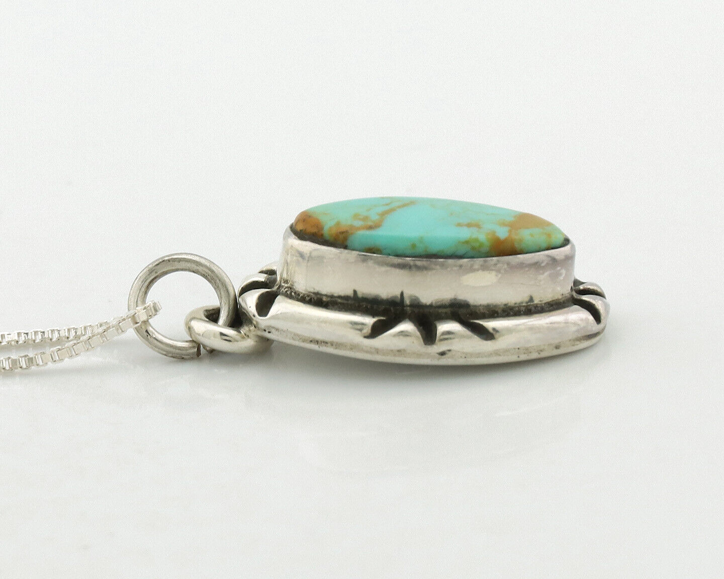 Navajo Necklace .925 Silver Arizona Turquoise Signed Gecko C.1980's