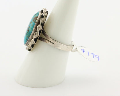 Navajo Ring .925 Silver Blue Gem Turquoise Native American Artist C.80's