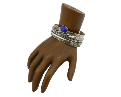 Navajo Bracelet .925 Silver Lapis Lazuli Signed Artist Gilbert Nelson 80's