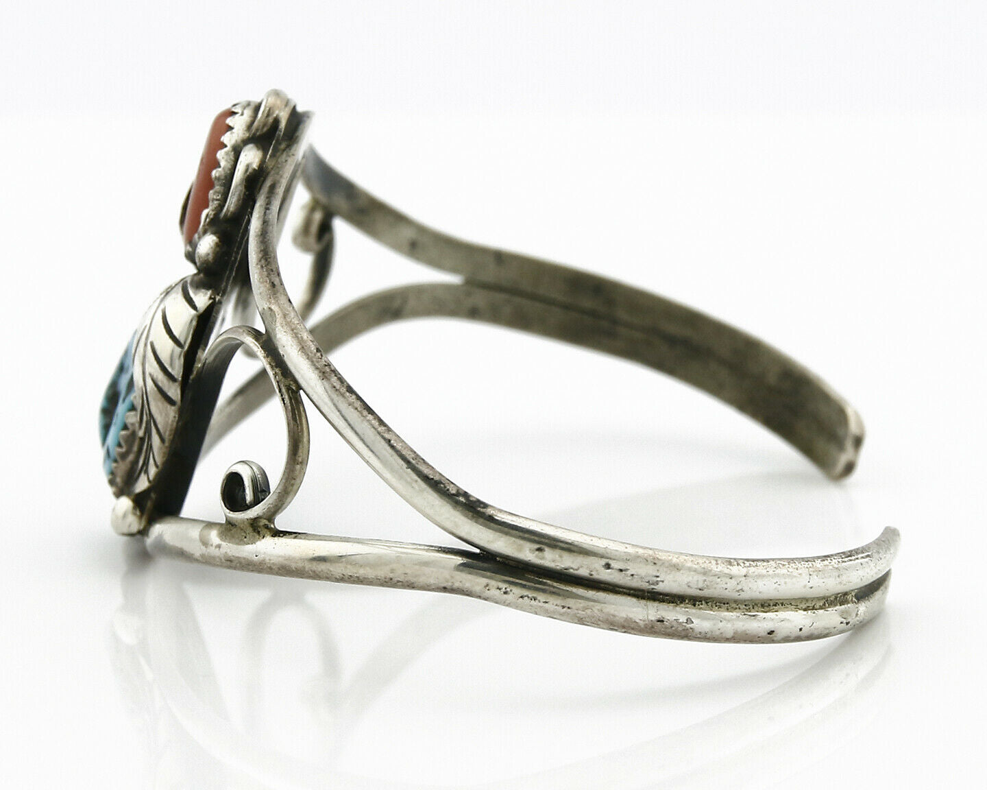 Women's Navajo Bracelet .925 Silver Turquoise & Red Coral Native American Cuff