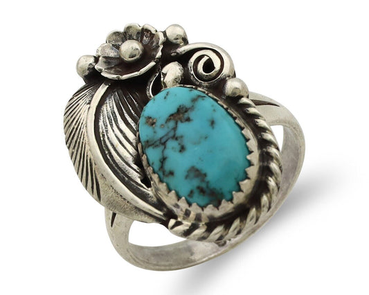 Navajo Ring 925 Silver Natural Blue Turquoise Native American Artist C.80's