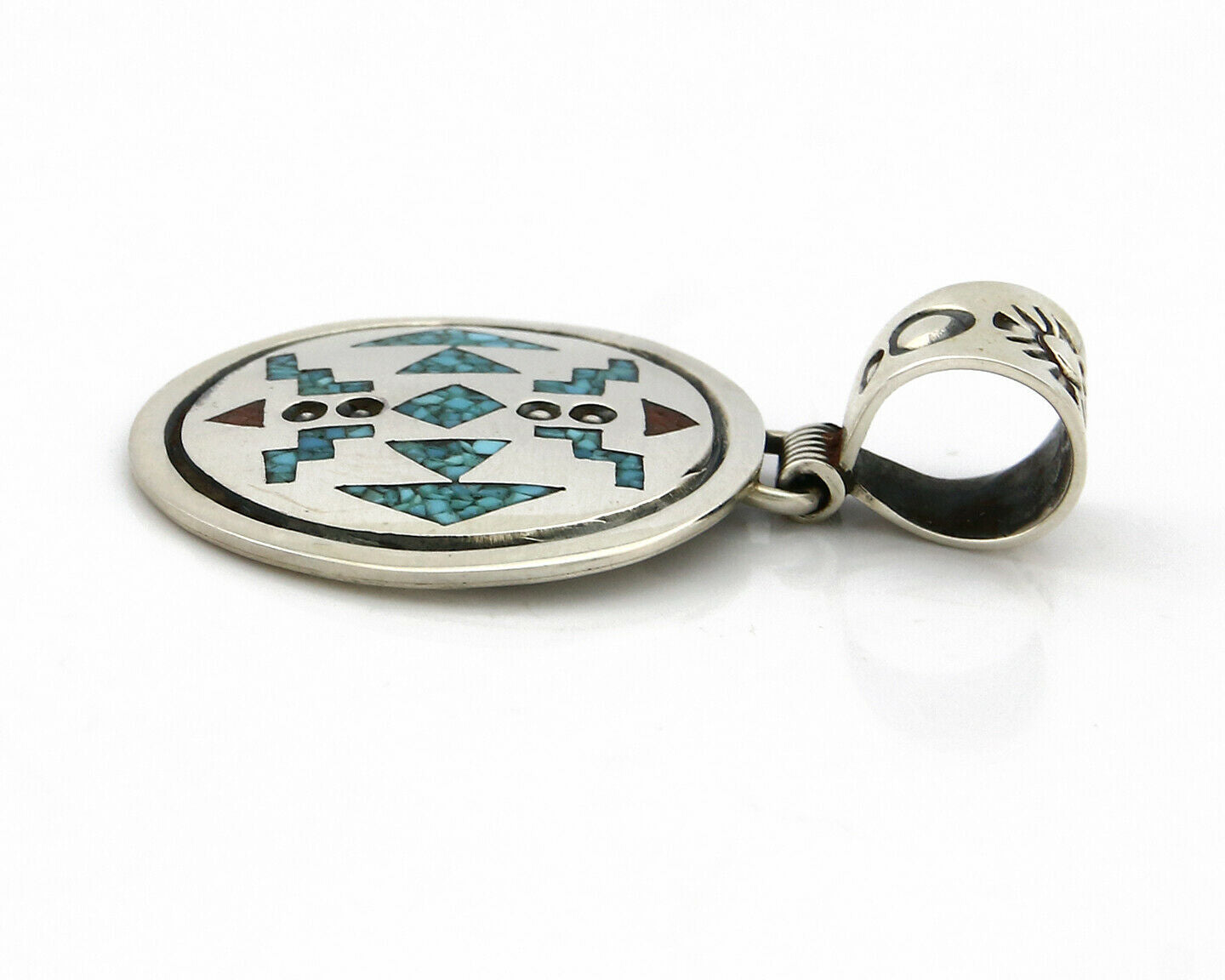 Navajo Inlaid Pendant .925 Silver Signed Artist Stanley Bain C.80's