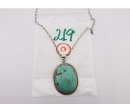 Navajo Necklace 925 Silver Natural Whole Slab Turquoise Signed Pictograph C.80's