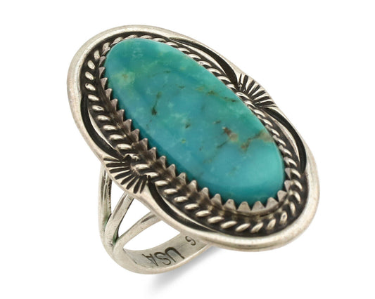 Navajo Ring .925 Silver Nevada Turquoise Native American Artist C.1980's