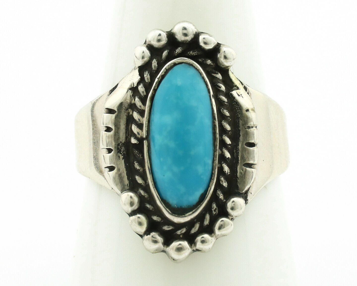 Navajo Ring .925 Silver Blue Turquoise Native American Artist C.80's