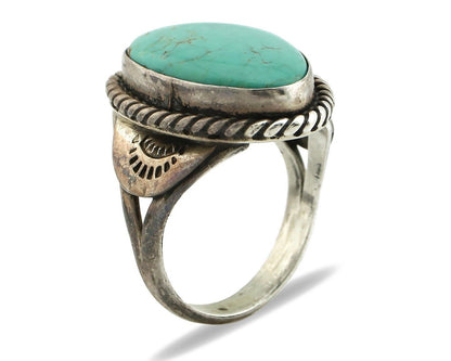 Navajo Ring .925 Silver Blue Turquoise Native Artist Signed C.80's