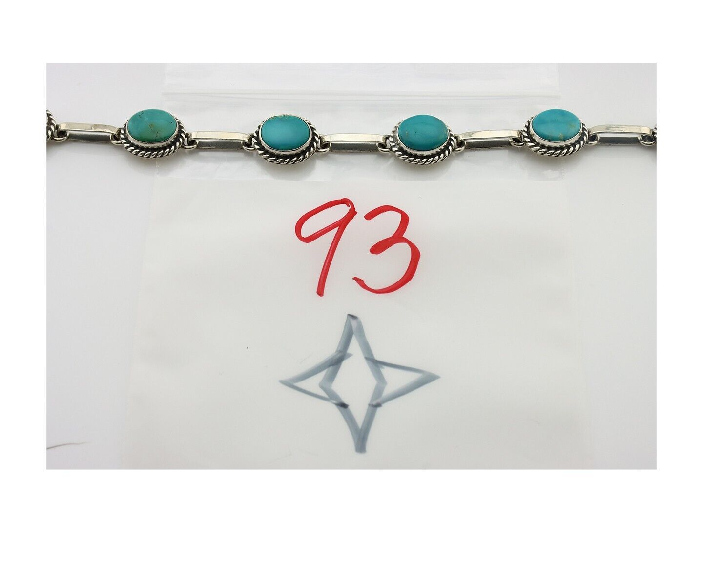 Navajo Link Bracelet .925 Silver Blue Turquoise Native American Artist C.80's