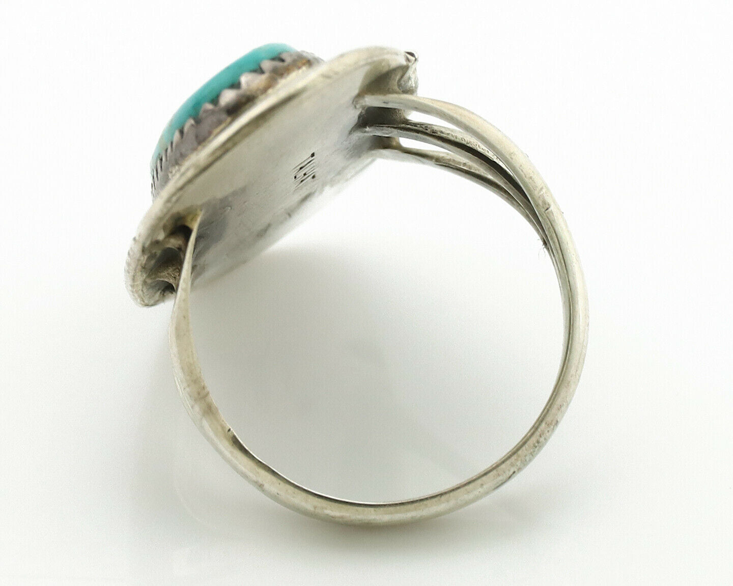 Navajo Ring .925 Silver Natural Blue Turquoise Artist Signed Talhat C.1980's