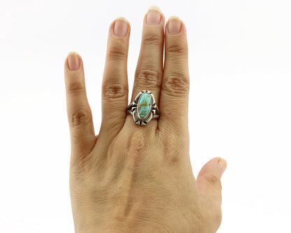 Navajo Ring .925 Silver Kingman Turquoise Artist Signed Gecko C.80's