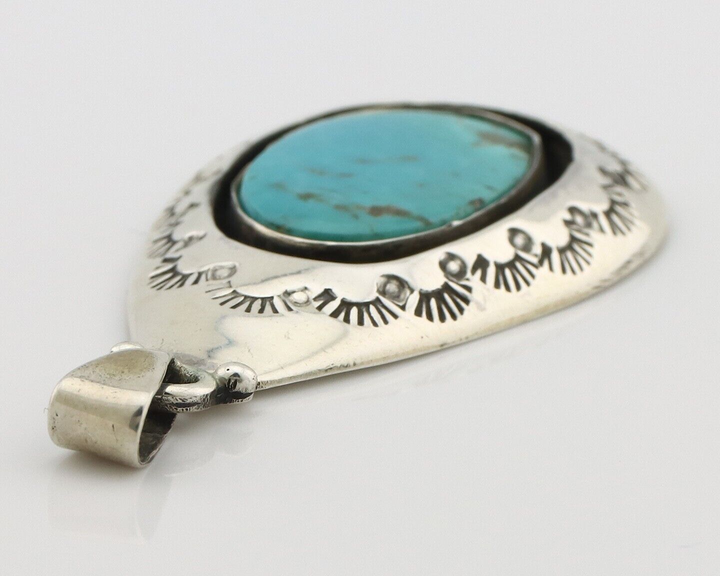 Navajo Pendant 925 Silver Natural Mined Turquoise Artist Signed C Montoya C.80's