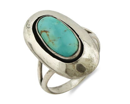 Navajo Shadow Box Ring .925 Silver Blue Turquoise Signed M Montoya C80s