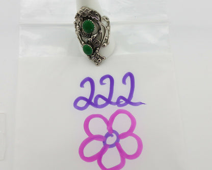 Navajo Ring .925 Silver Green Turquoise Signed Prairie Fire C.80's