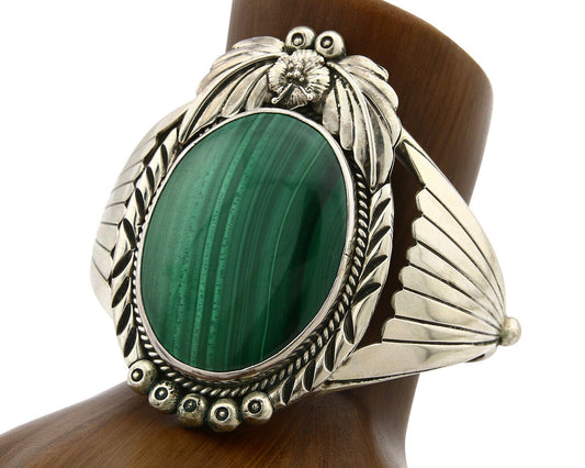 Navajo Bracelet .925 Silver Artist Carol Felley Natural Malachite C.80's