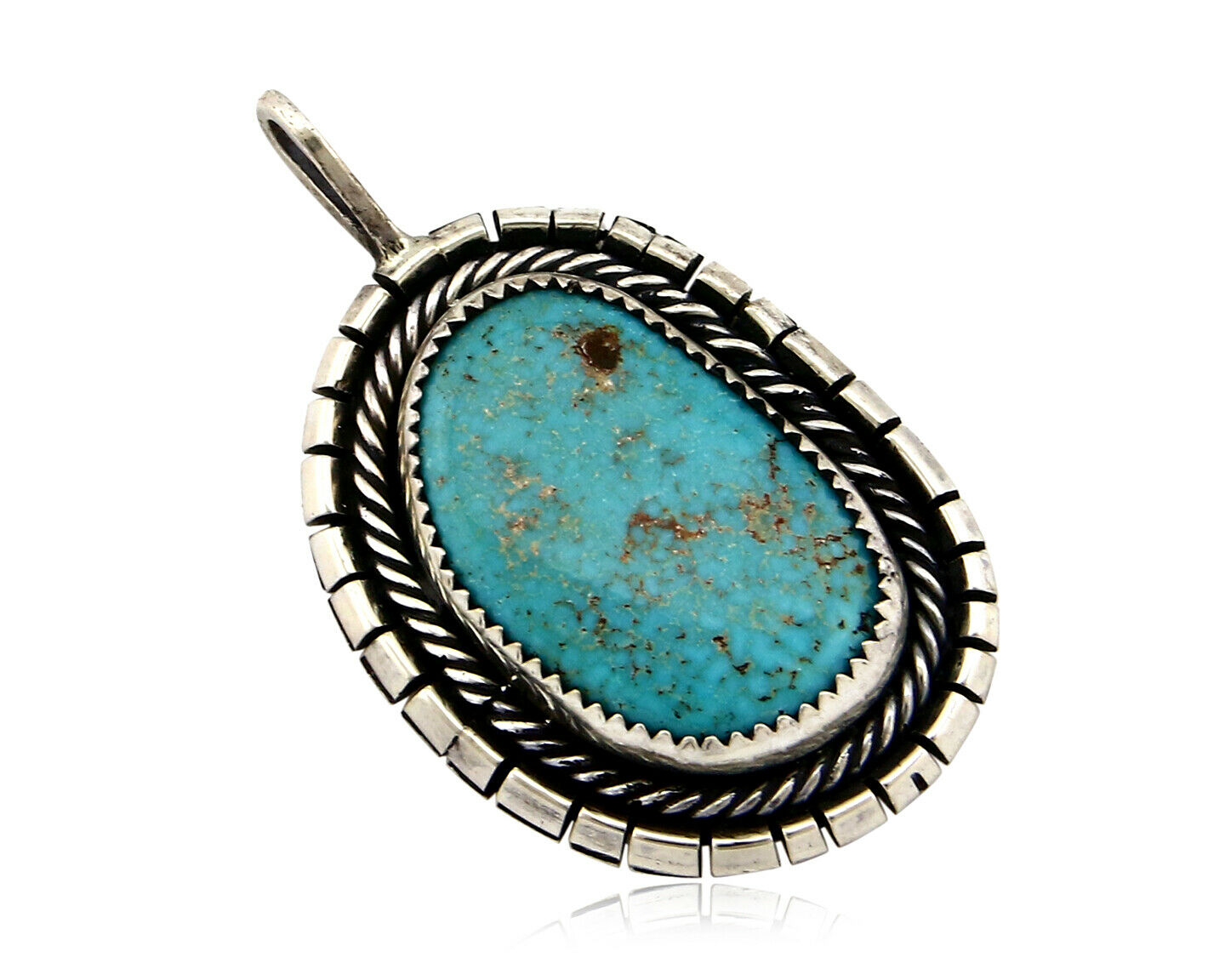 Navajo Pendant .925 Silver Kingman Turquoise Signed Artist Tom Willeto C.80's