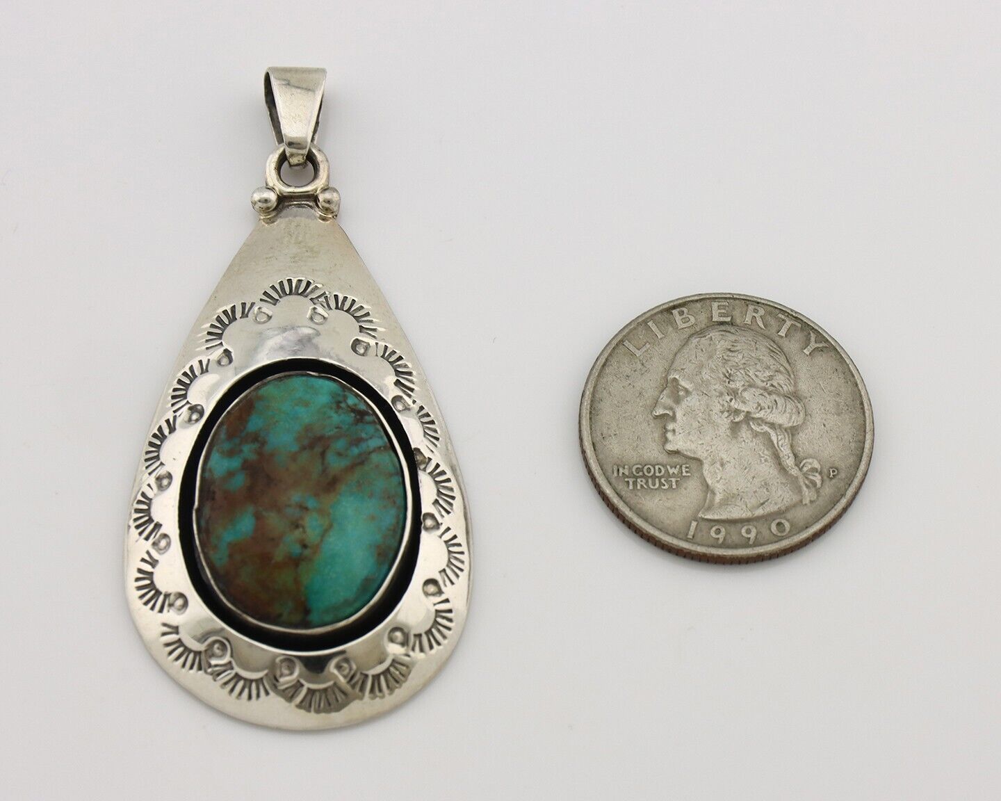 Navajo Pendant 925 Silver Natural Mined Turquoise Artist Signed MC C.80's