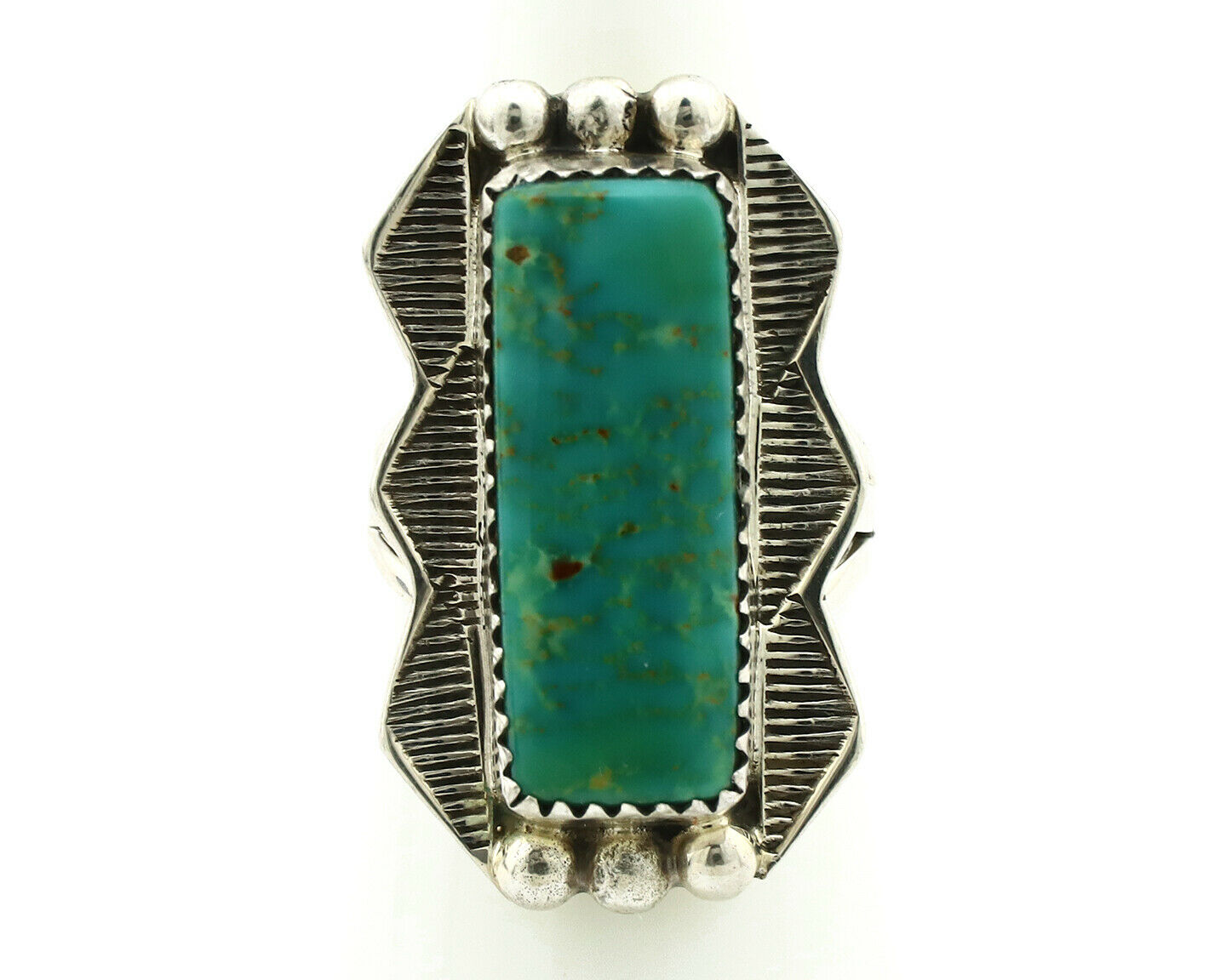 Navajo Ring .925 Silver Natural Aqua Turquoise Signed Apache C.80's