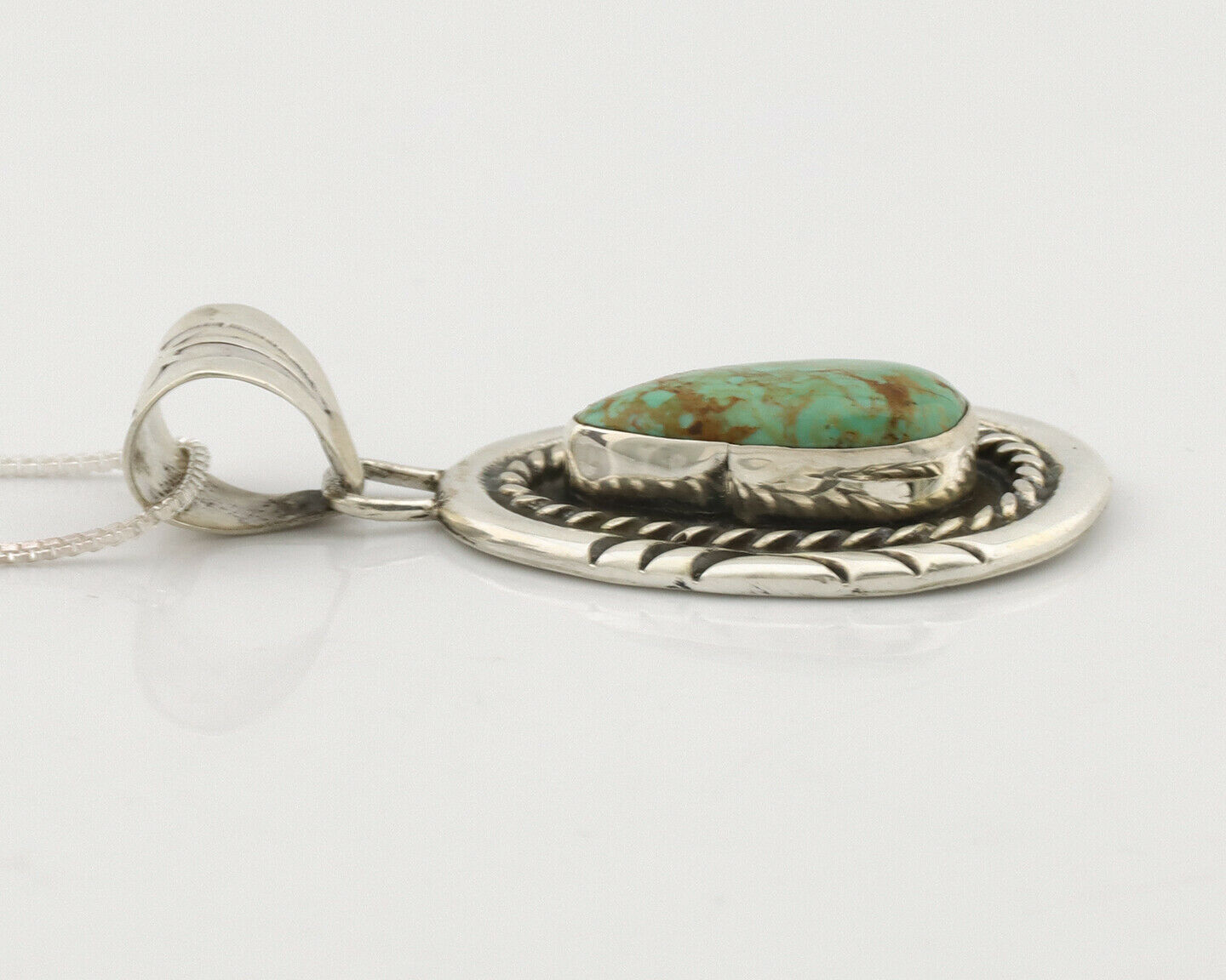 Navajo Necklace .925 Silver Kingman Turquoise Signed JP C.1980's