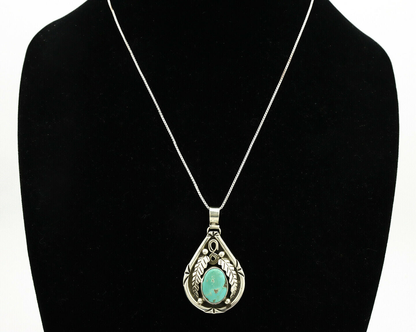 Navajo Necklace .925 Silver Kingman Turquoise Signed Tepee C.1980's