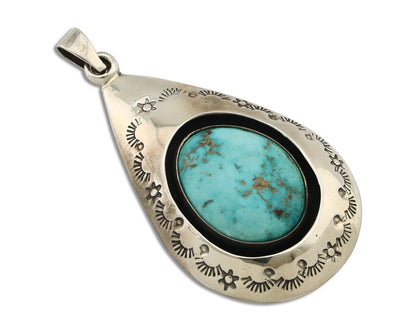 Navajo Pendant 925 Silver Natural Mined Turquoise Artist Signed MC C.80's