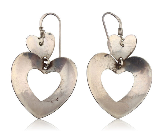 Navajo Dangle Heart Earrings Handmade 925 Silver Blue Turquoise Native Artist 80