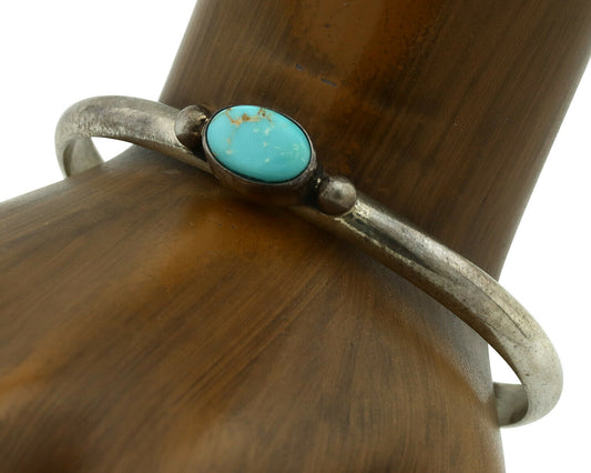 Navajo Bracelet .925 Silver Blue Turquoise Native American Artist C.80's