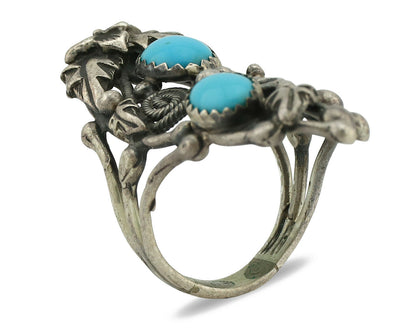 Navajo Ring .925 Silver Sleeping Beauty Turquoise Signed Prairie Fire C.80's