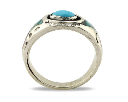 Navajo Handmade Ring 925 Silver Blue Turquoise & Coral Native American C.80's