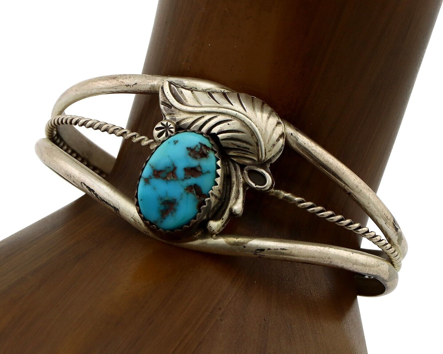 Navajo Chip Inlay Cuff Bracelet 925 Silver Turquoise Native American Artist C80s