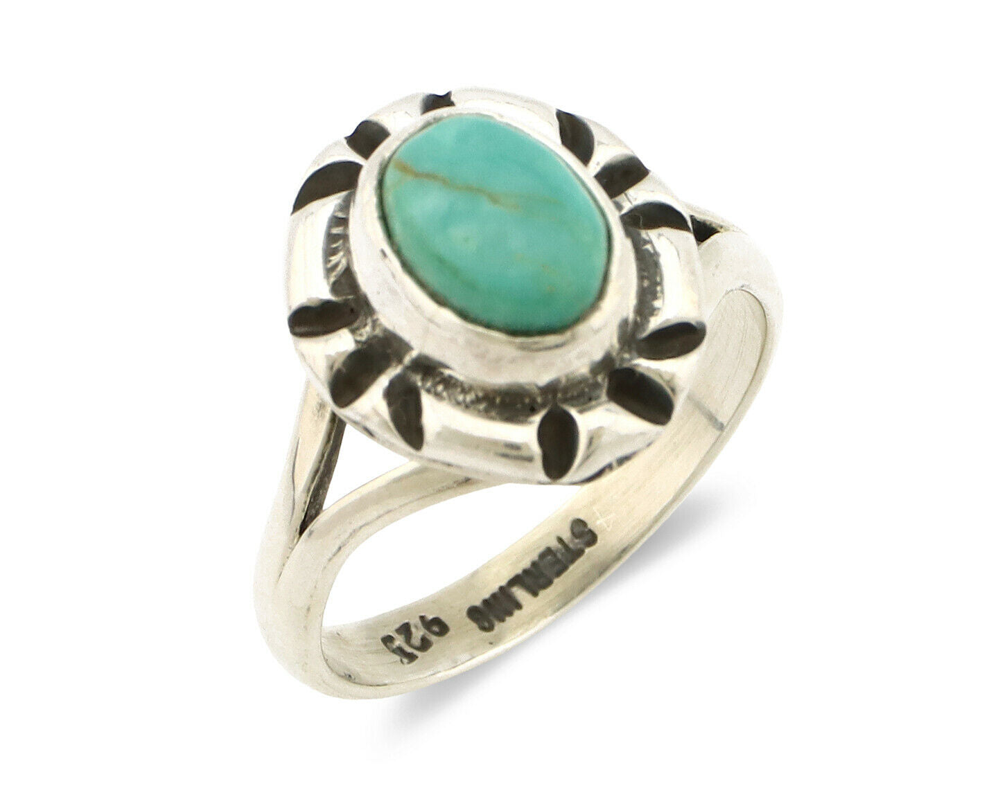 Navajo Ring .925 Silver Kingman Turquoise Artist Signed Gecko C.90's