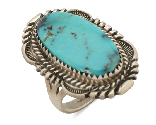 Navajo Ring .925 Silver Natural Blue Turquoise Artist Signed Spencer C.80's