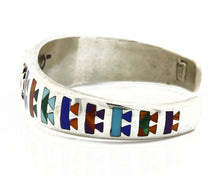 C. 1980's Navajo Signed STC Inlay Gemstone .925 Silver Cuff Bracelet