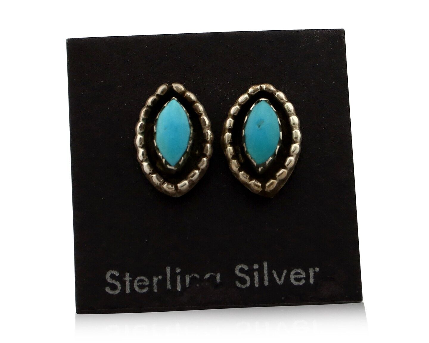 Zuni Earrings 925 Silver Sleeping Beauty Turquoise Native American Artist C.80's